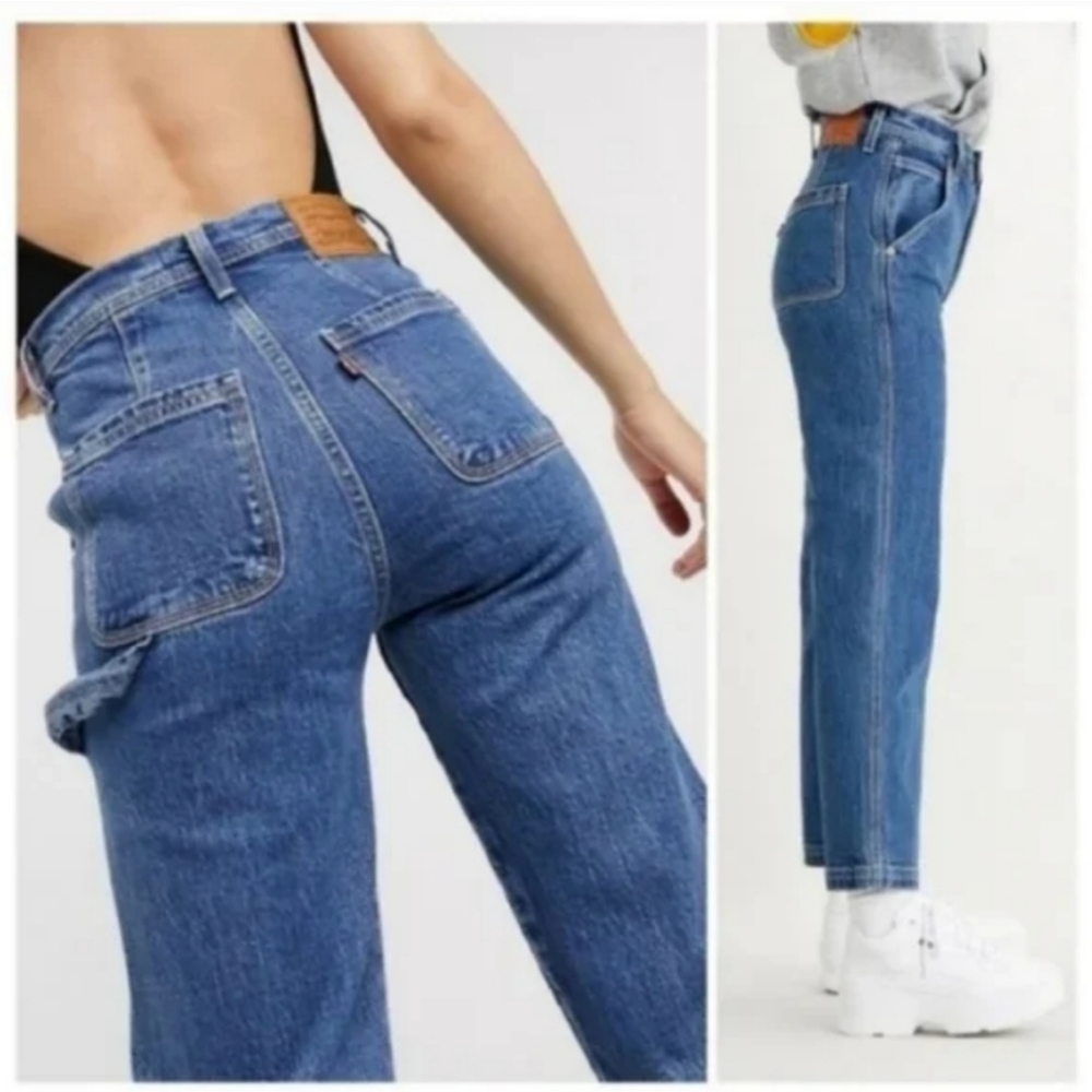 Levi's Ribcage Ankle Utility Straight Leg Jeans Nine Five Carpenter Pants - Picture 14 of 14